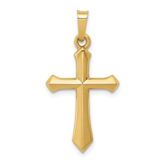 14k Yellow Gold Hollow 2D Passion Cross Pendant 15 x 30mm